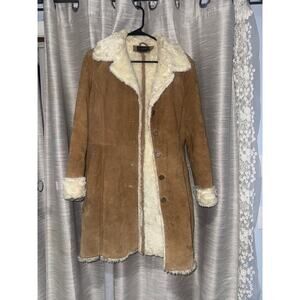 Vintage Y2K Outbrook suede Penny Lane coat in tan with faux fur size medium